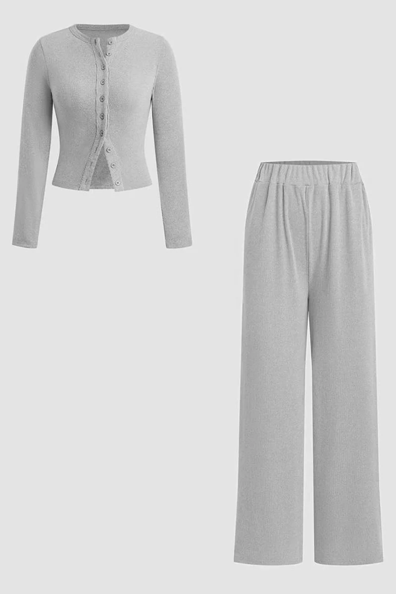 KATCH ME Solid Button-Up Wide-Leg Co-ord Set - Image 6