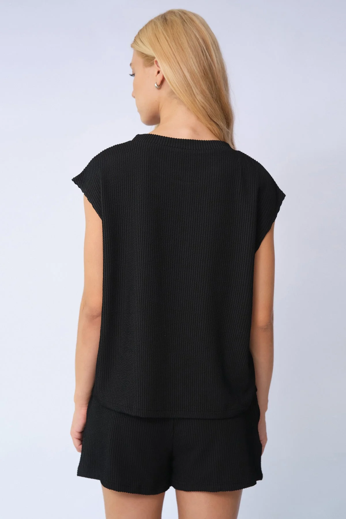 KATCH ME Pinstripe Cap Sleeve Top & Drawstring Shorts Co-ord Set - Image 5