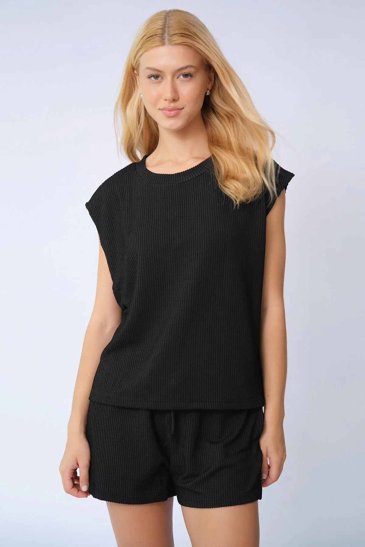 KATCH ME Pinstripe Cap Sleeve Top & Drawstring Shorts Co-ord Set - Image 6