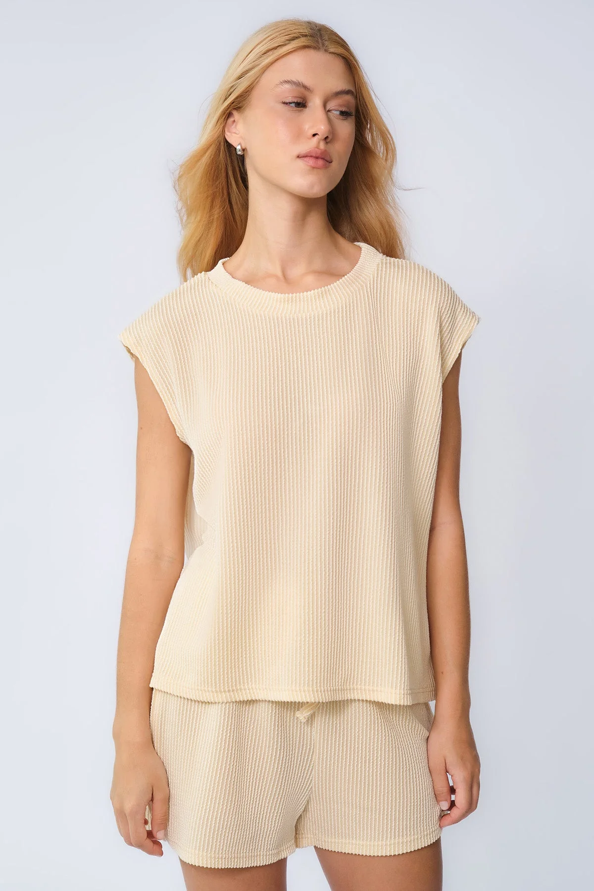 KATCH ME Pinstripe Cap Sleeve Top & Drawstring Shorts Co-ord Set - Image 7