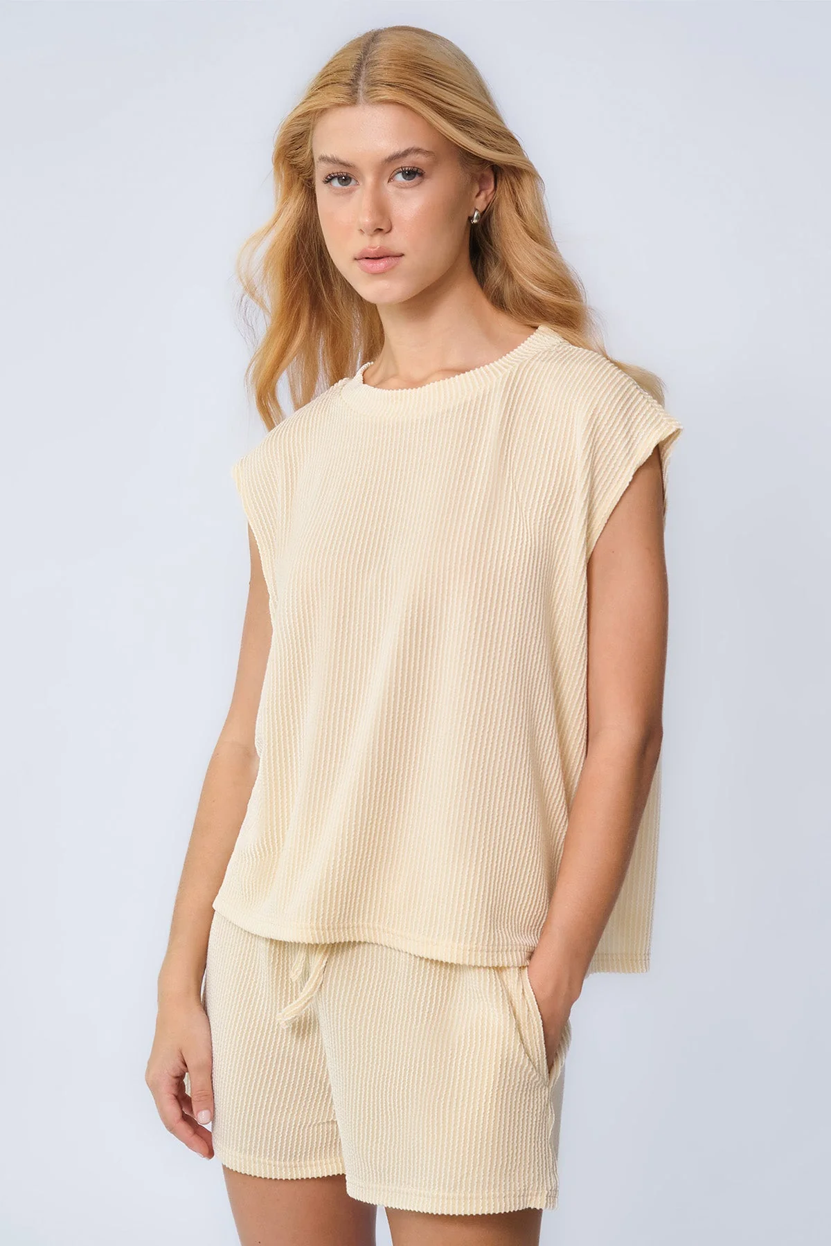 KATCH ME Pinstripe Cap Sleeve Top & Drawstring Shorts Co-ord Set - Image 9