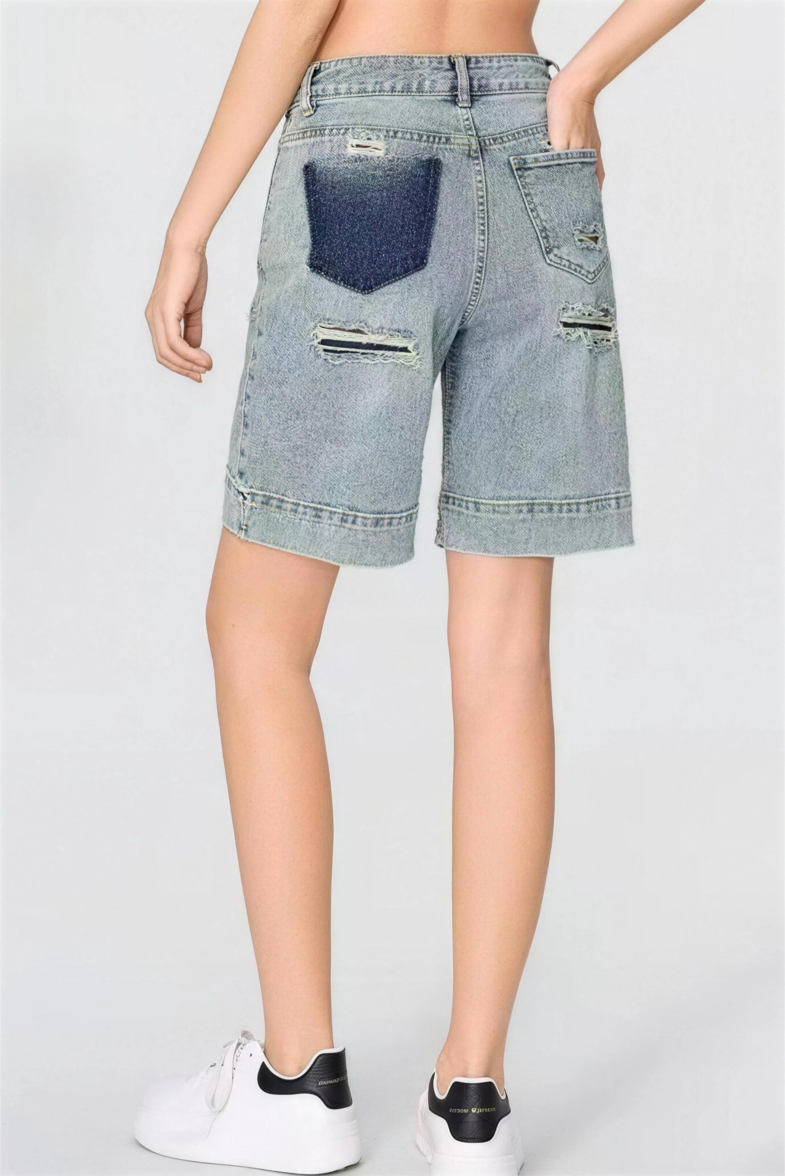 KATCH ME Punk Mid-Rise Loose Straight Ripped Denim Shorts - Image 7