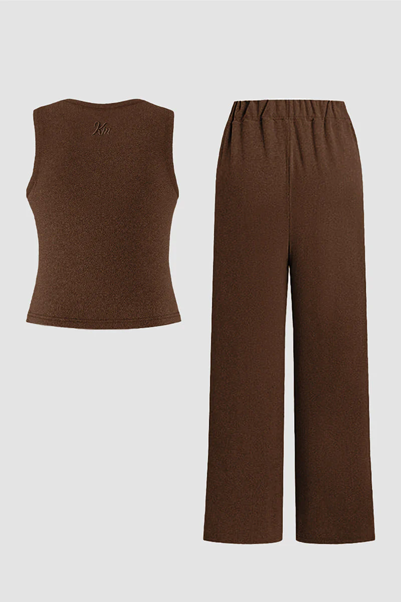 KATCH ME Solid Shelf-Bra Tank Top & Wide-Leg Trousers Summer Co-ord Set - Image 9