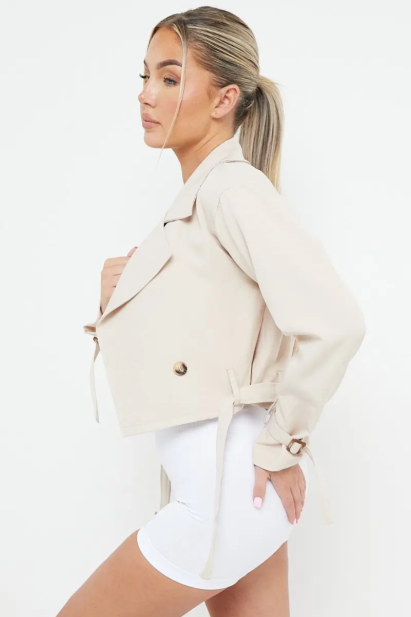 KATCH ME Notch Lapel Belt Decor Cropped Jacket - Image 11