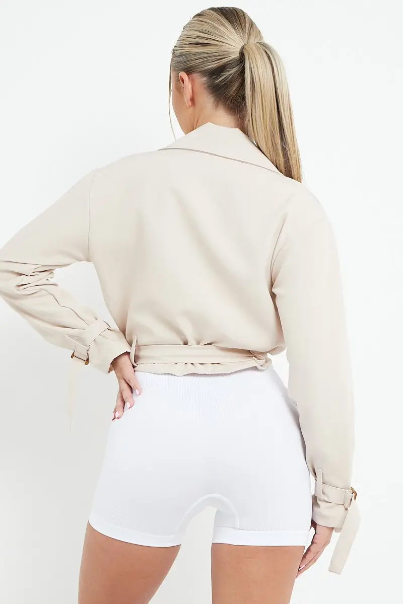 KATCH ME Notch Lapel Belt Decor Cropped Jacket - Image 12