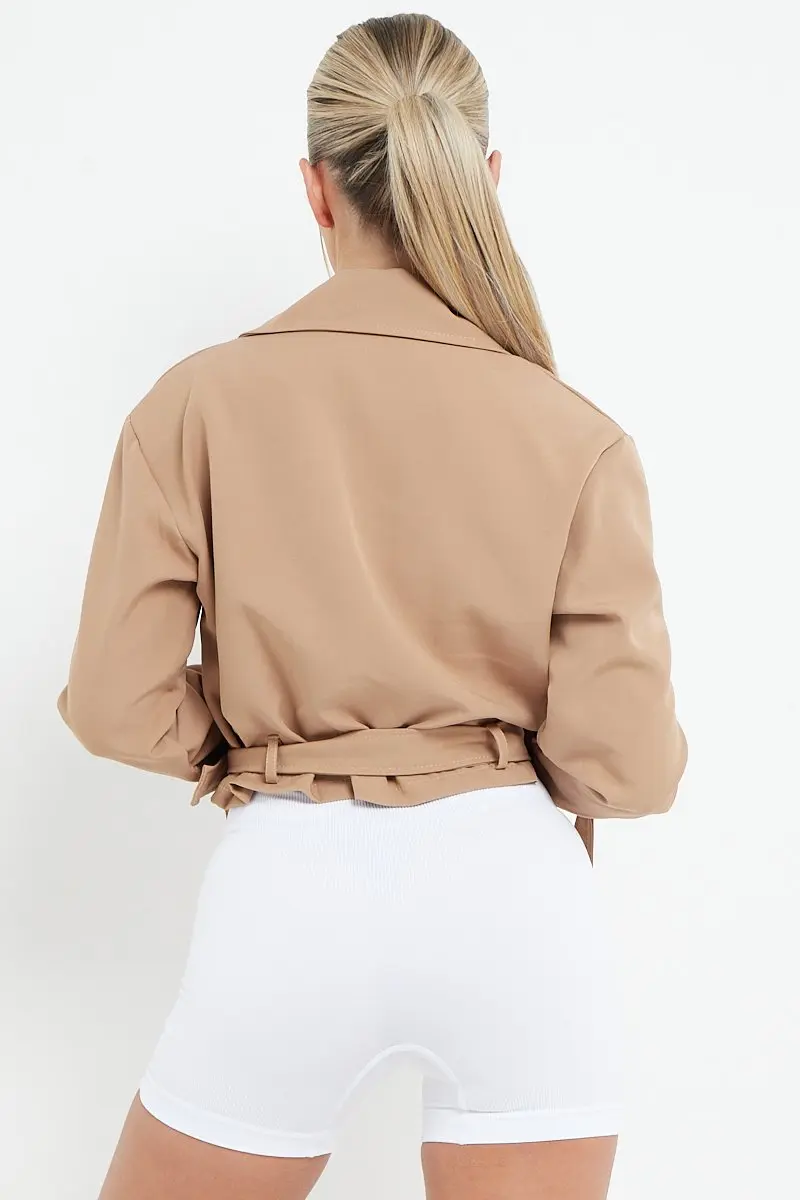 KATCH ME Notch Lapel Belt Decor Cropped Jacket - Image 3