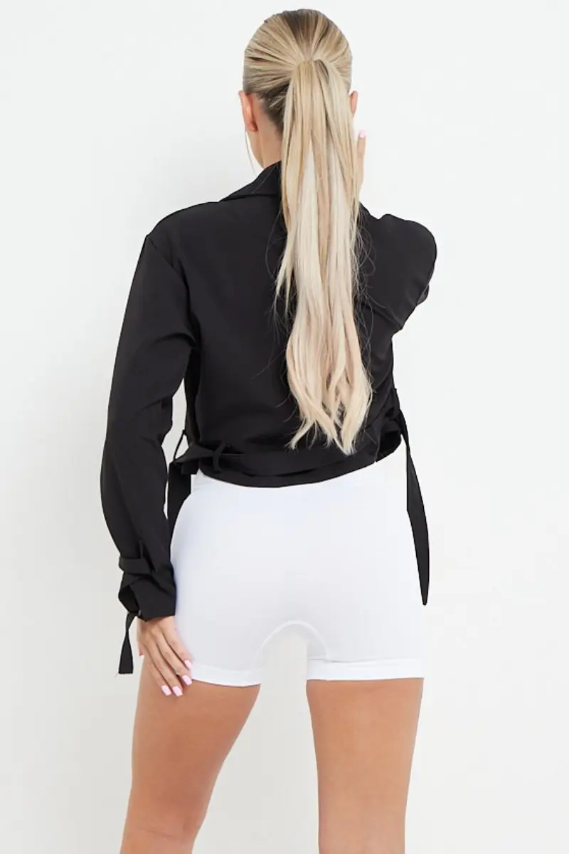 KATCH ME Notch Lapel Belt Decor Cropped Jacket - Image 8