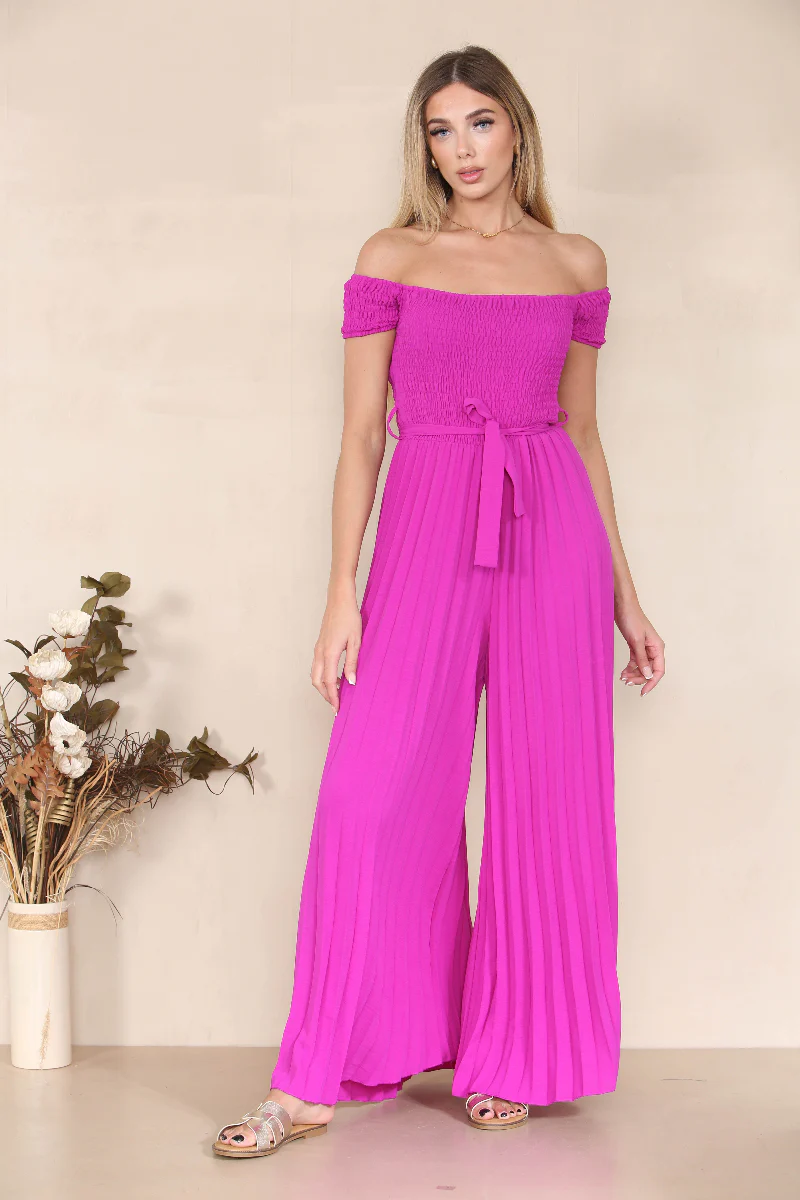 KATCH ME Off The Shoulder Waist Tie Pleated Jumpsuit - Image 10