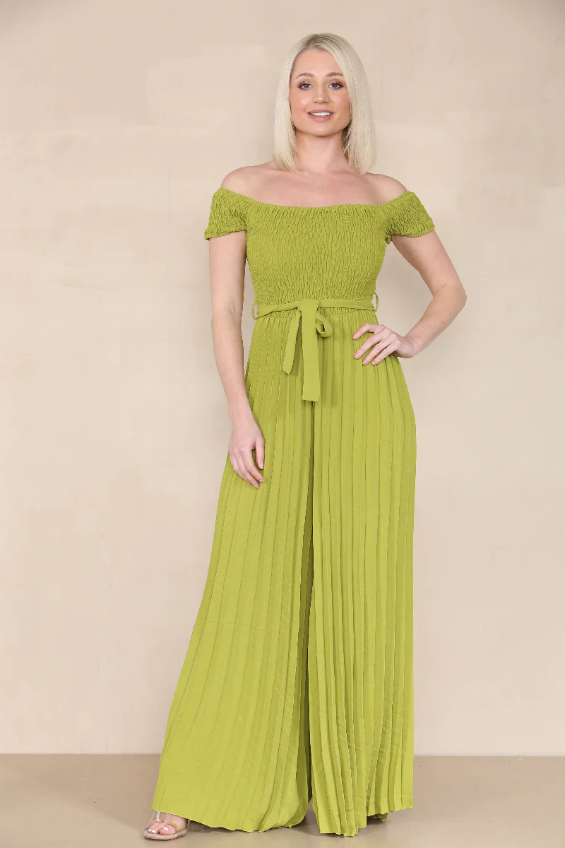 KATCH ME Off The Shoulder Waist Tie Pleated Jumpsuit - Image 12
