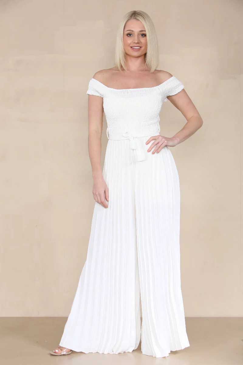 KATCH ME Off The Shoulder Waist Tie Pleated Jumpsuit - Image 13