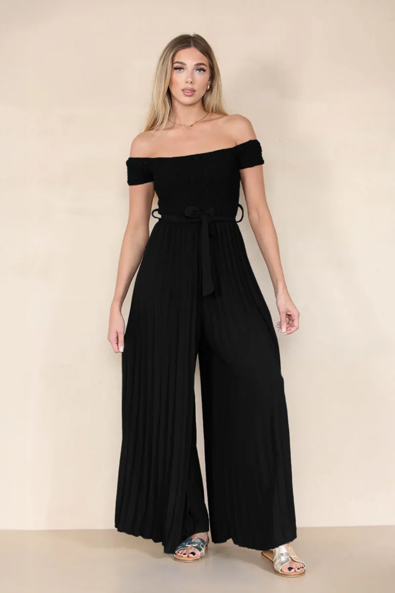 KATCH ME Off The Shoulder Waist Tie Pleated Jumpsuit - Image 14