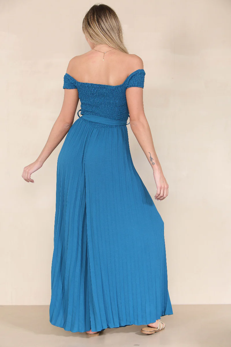 KATCH ME Off The Shoulder Waist Tie Pleated Jumpsuit - Image 2