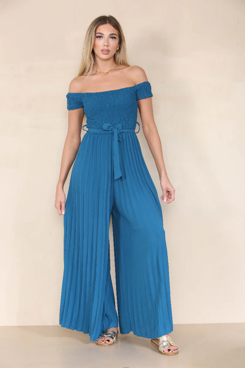 KATCH ME Off The Shoulder Waist Tie Pleated Jumpsuit - Image 3
