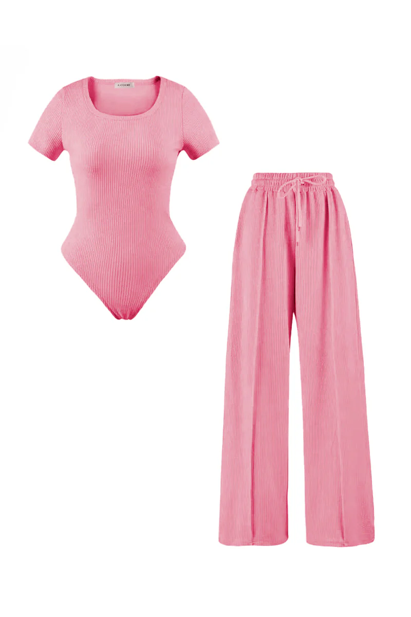 KATCH ME Square Neck Shaping Bodysuit & Wide Leg Trousers Co-ord Set - Image 11