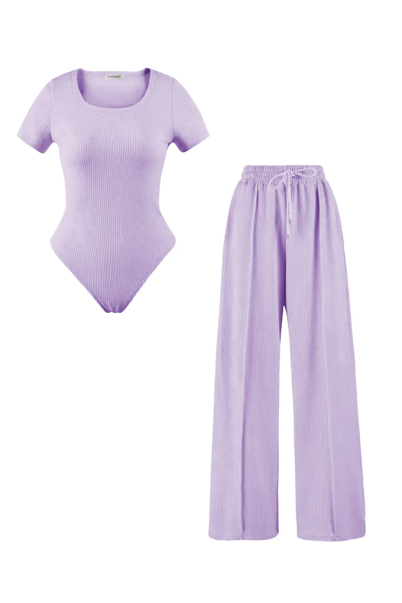 KATCH ME Square Neck Shaping Bodysuit & Wide Leg Trousers Co-ord Set - Image 13