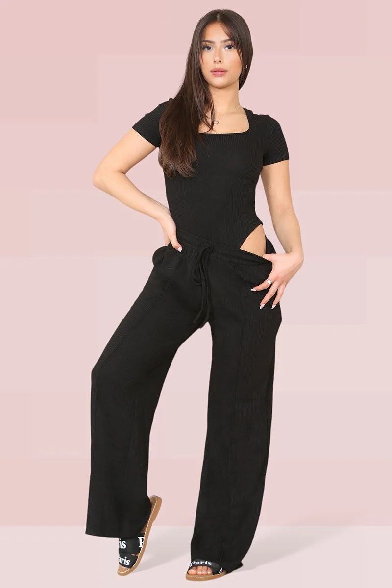 KATCH ME Square Neck Shaping Bodysuit & Wide Leg Trousers Co-ord Set - Image 3