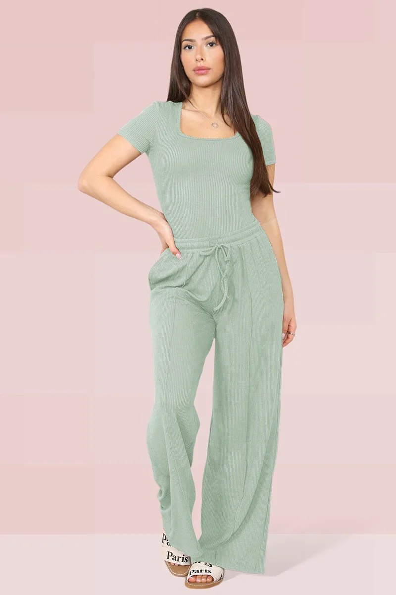 KATCH ME Square Neck Shaping Bodysuit & Wide Leg Trousers Co-ord Set - Image 6
