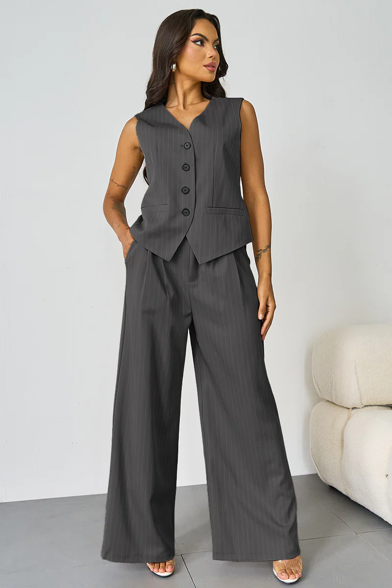 KATCH ME V-Neck Button Tank Blazer 3-Piece Suit Set