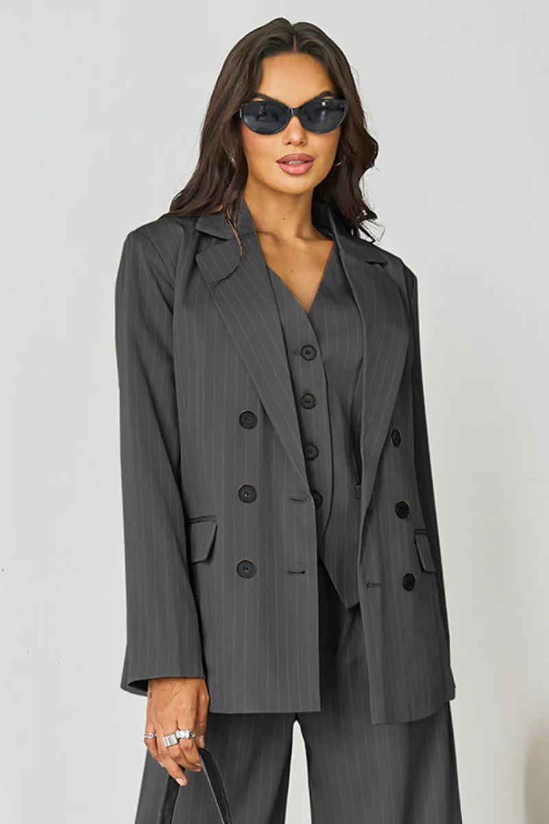 KATCH ME V-Neck Button Tank Blazer 3-Piece Suit Set - Image 4