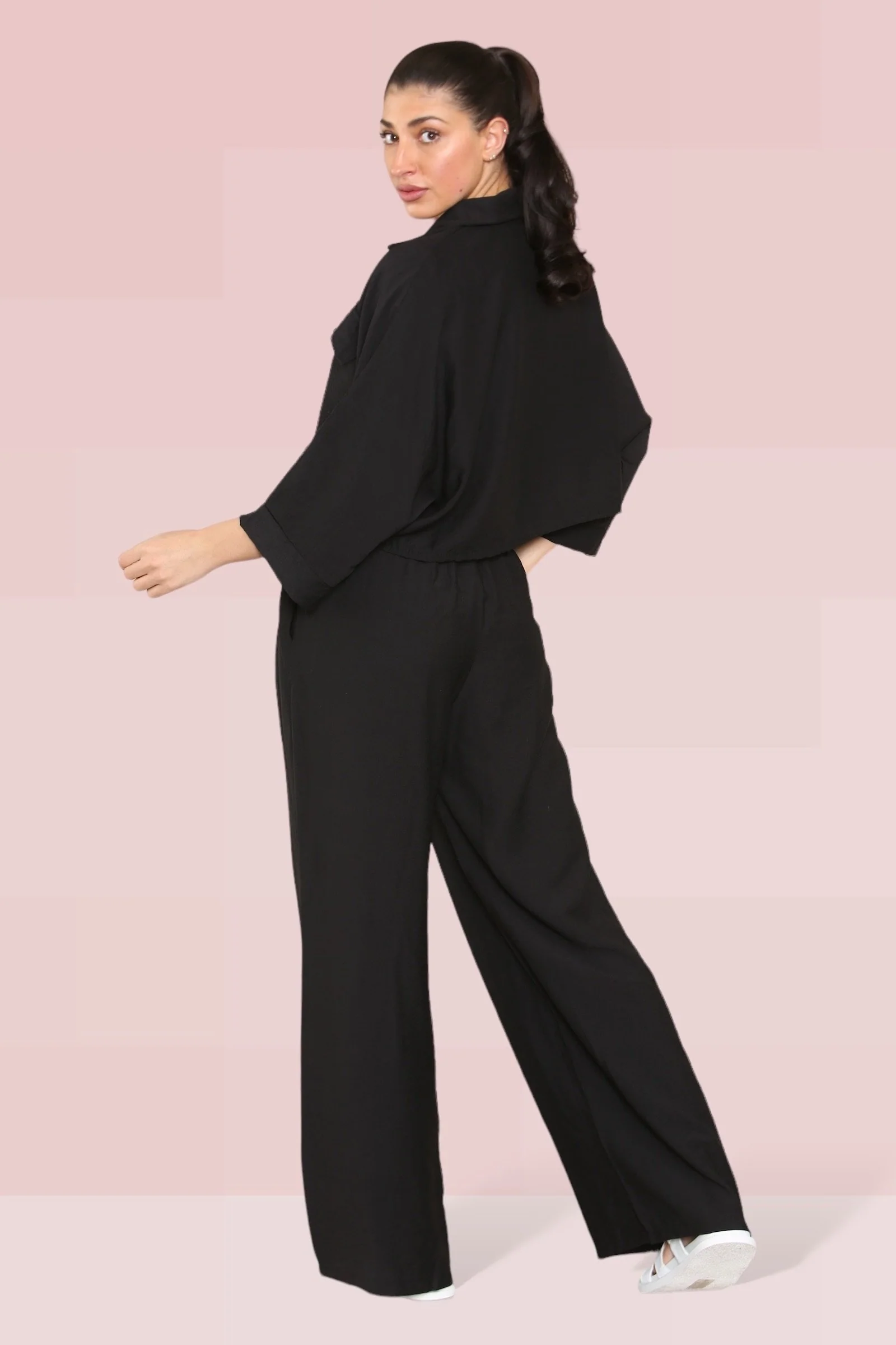 KATCH ME Long Sleeve Button Crop Shirt & Loose Trousers Co-ord Set - Image 12