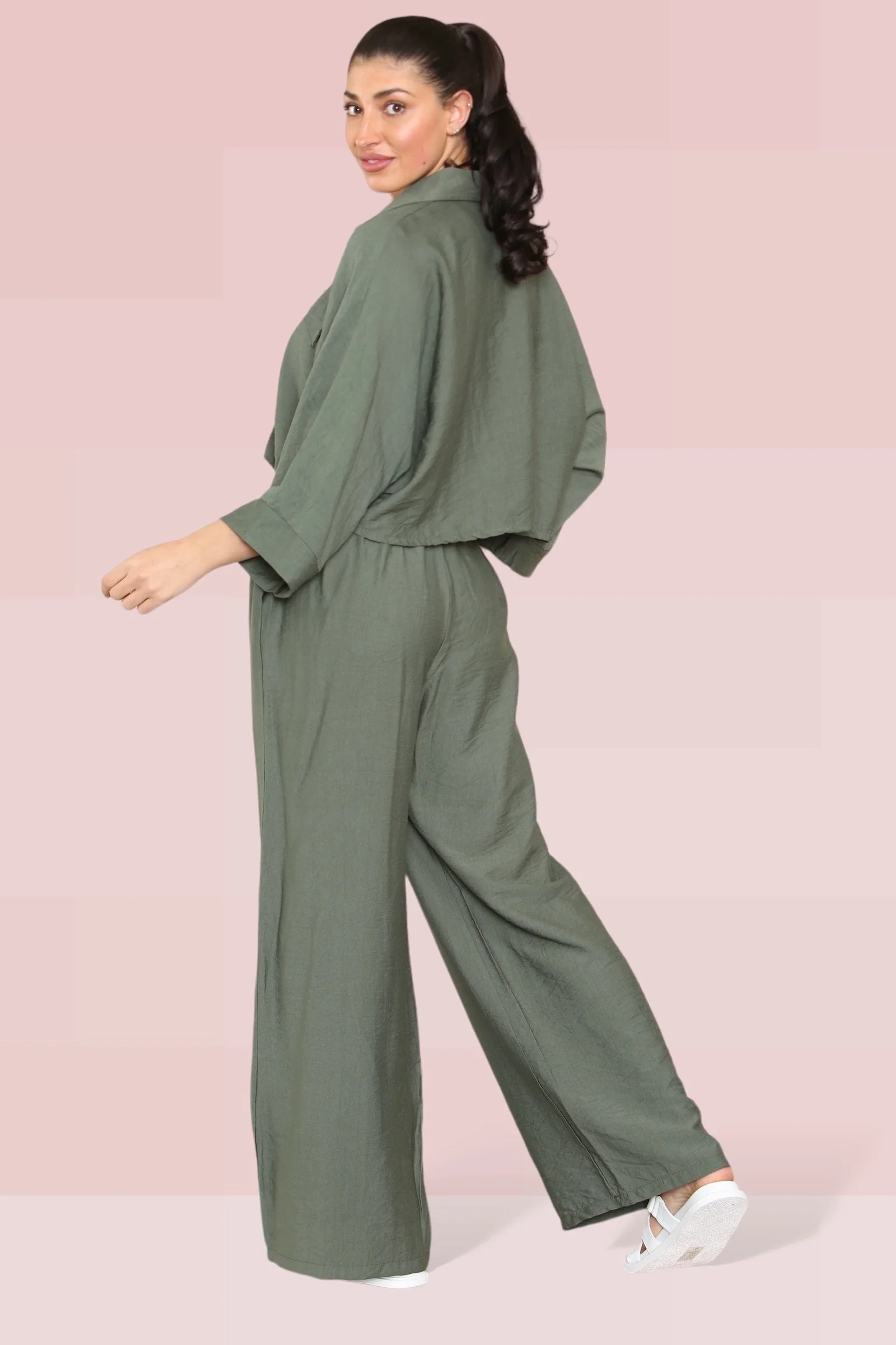 KATCH ME Long Sleeve Button Crop Shirt & Loose Trousers Co-ord Set - Image 15