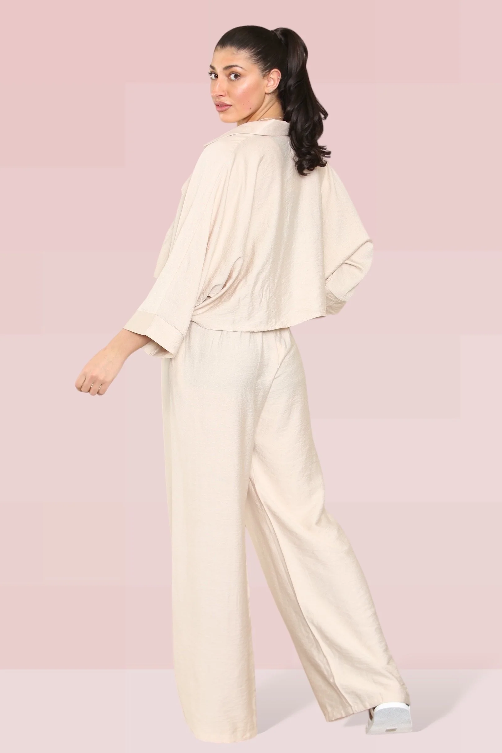 KATCH ME Long Sleeve Button Crop Shirt & Loose Trousers Co-ord Set - Image 18