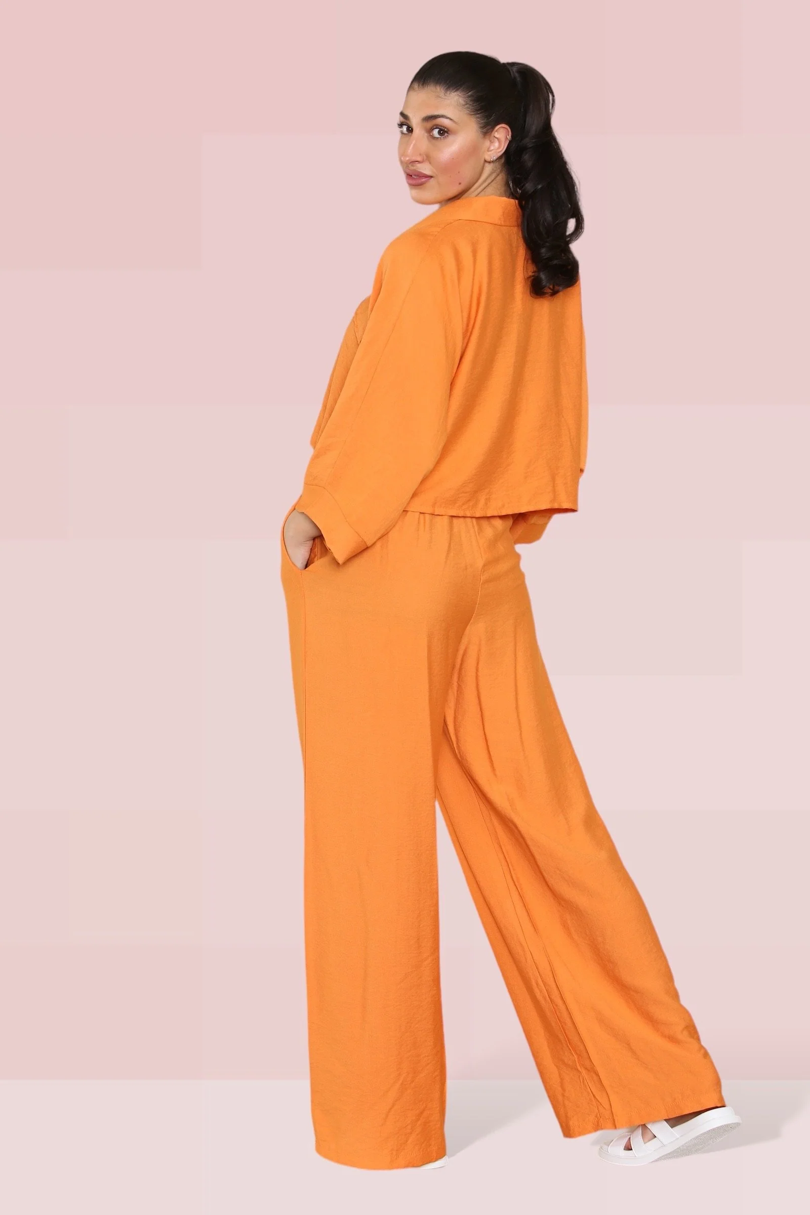 KATCH ME Long Sleeve Button Crop Shirt & Loose Trousers Co-ord Set - Image 3
