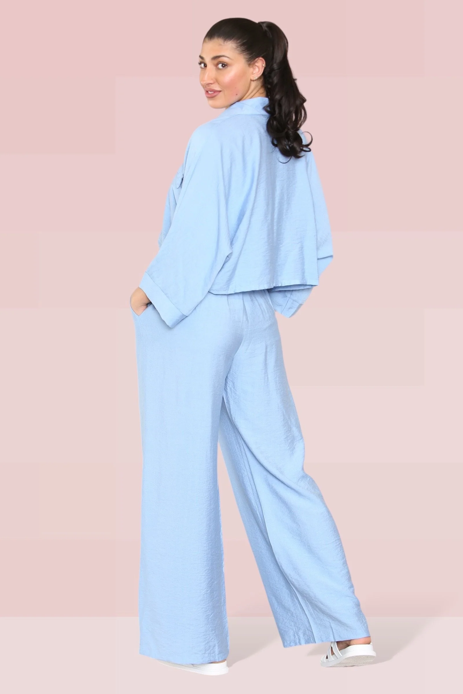KATCH ME Long Sleeve Button Crop Shirt & Loose Trousers Co-ord Set - Image 6