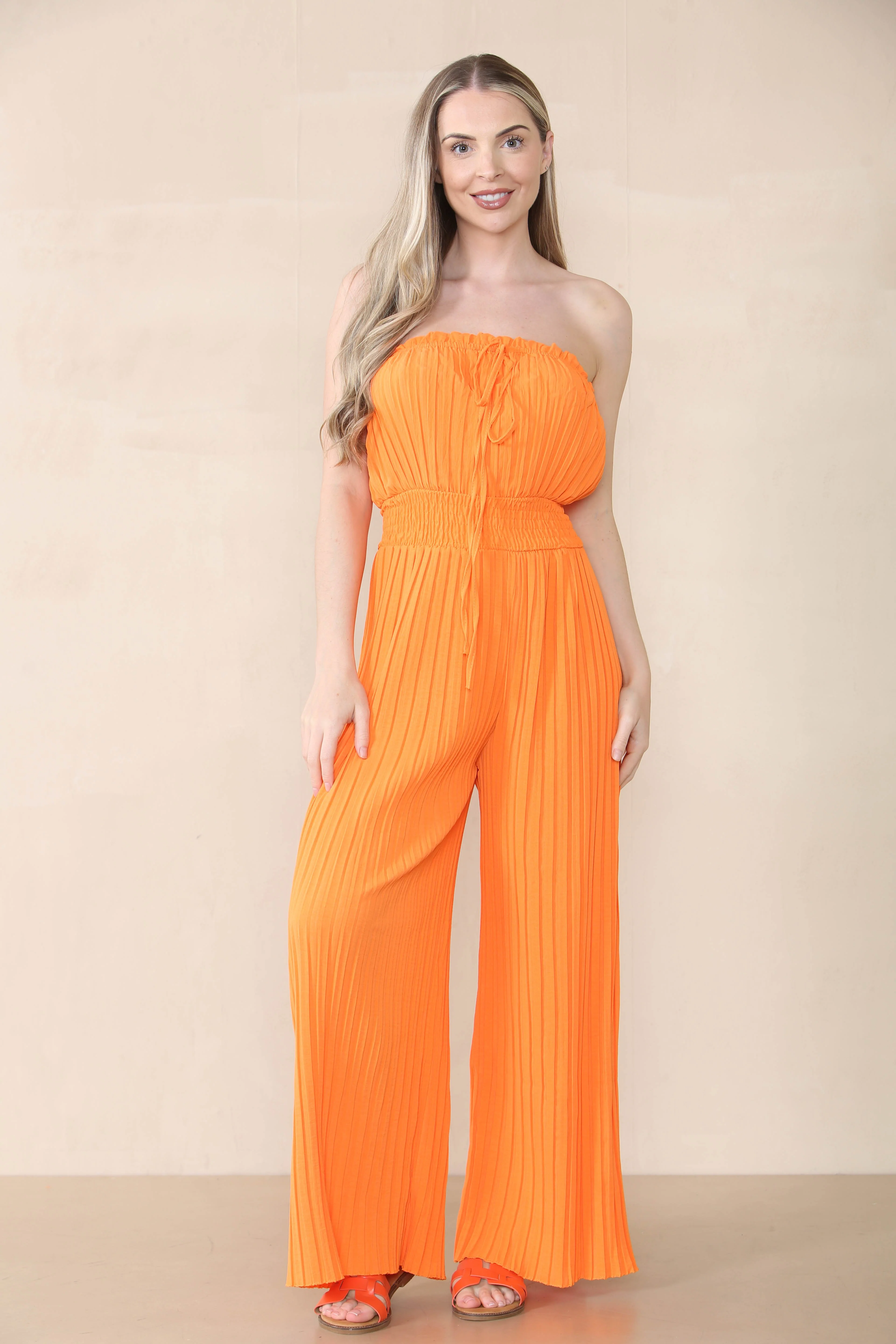 KATCH ME Tie-Up Ruched Waist Pleated Wide Leg Jumpsuit - Image 7