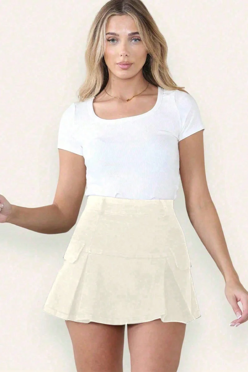 KATCH ME Vintage High Waist Faux Pockets A-Line Mini Skirt - Image 7
