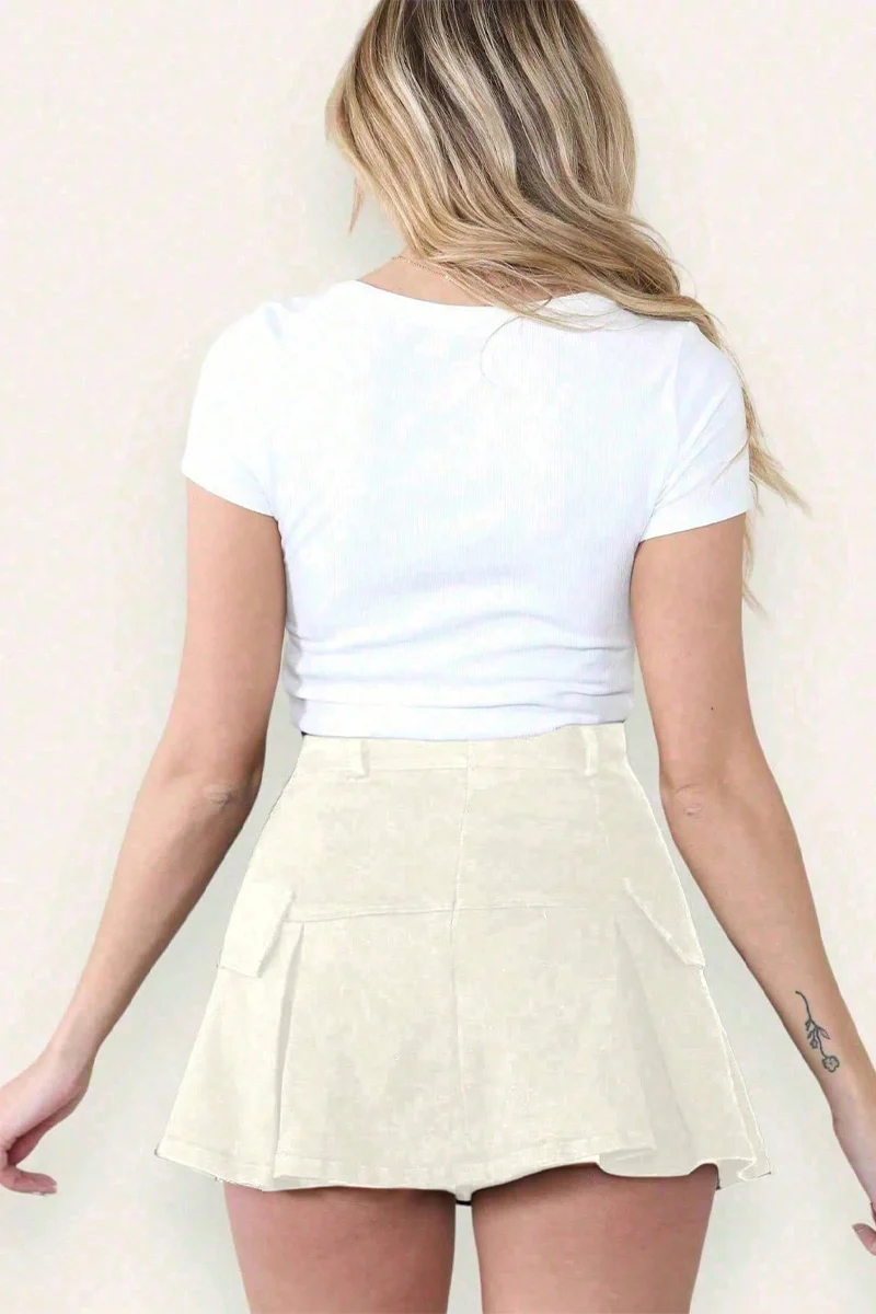 KATCH ME Vintage High Waist Faux Pockets A-Line Mini Skirt - Image 9