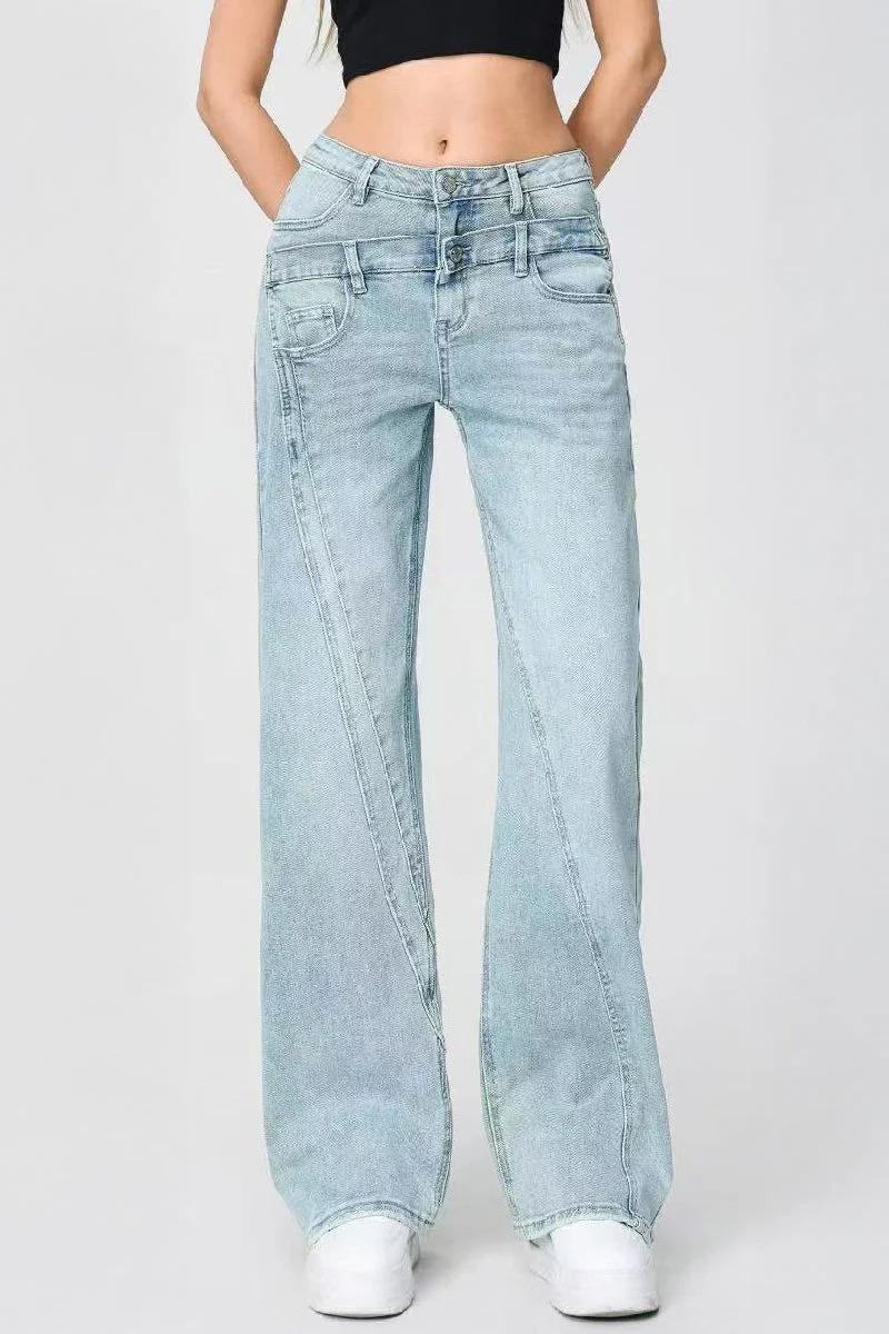 KATCH ME Casual Patchwork Irregular Stitching Flared Jeans