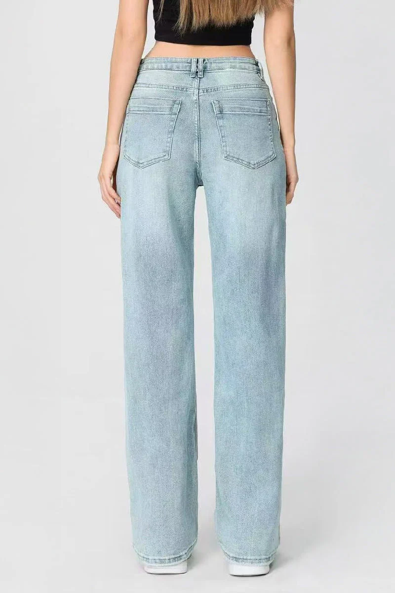 KATCH ME Casual Patchwork Irregular Stitching Flared Jeans - Image 2
