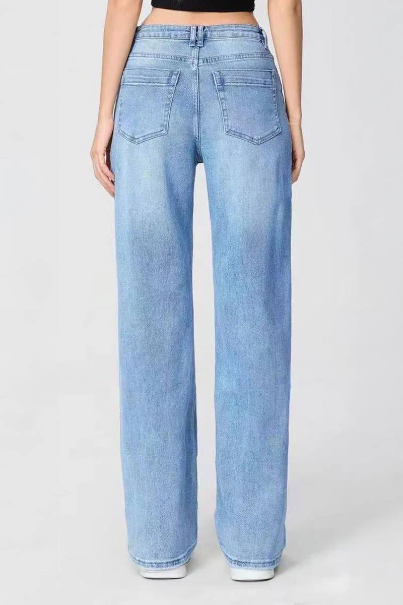 KATCH ME Casual Patchwork Irregular Stitching Flared Jeans - Image 4