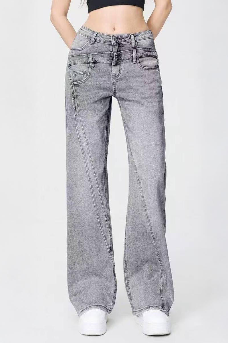 KATCH ME Casual Patchwork Irregular Stitching Flared Jeans - Image 5