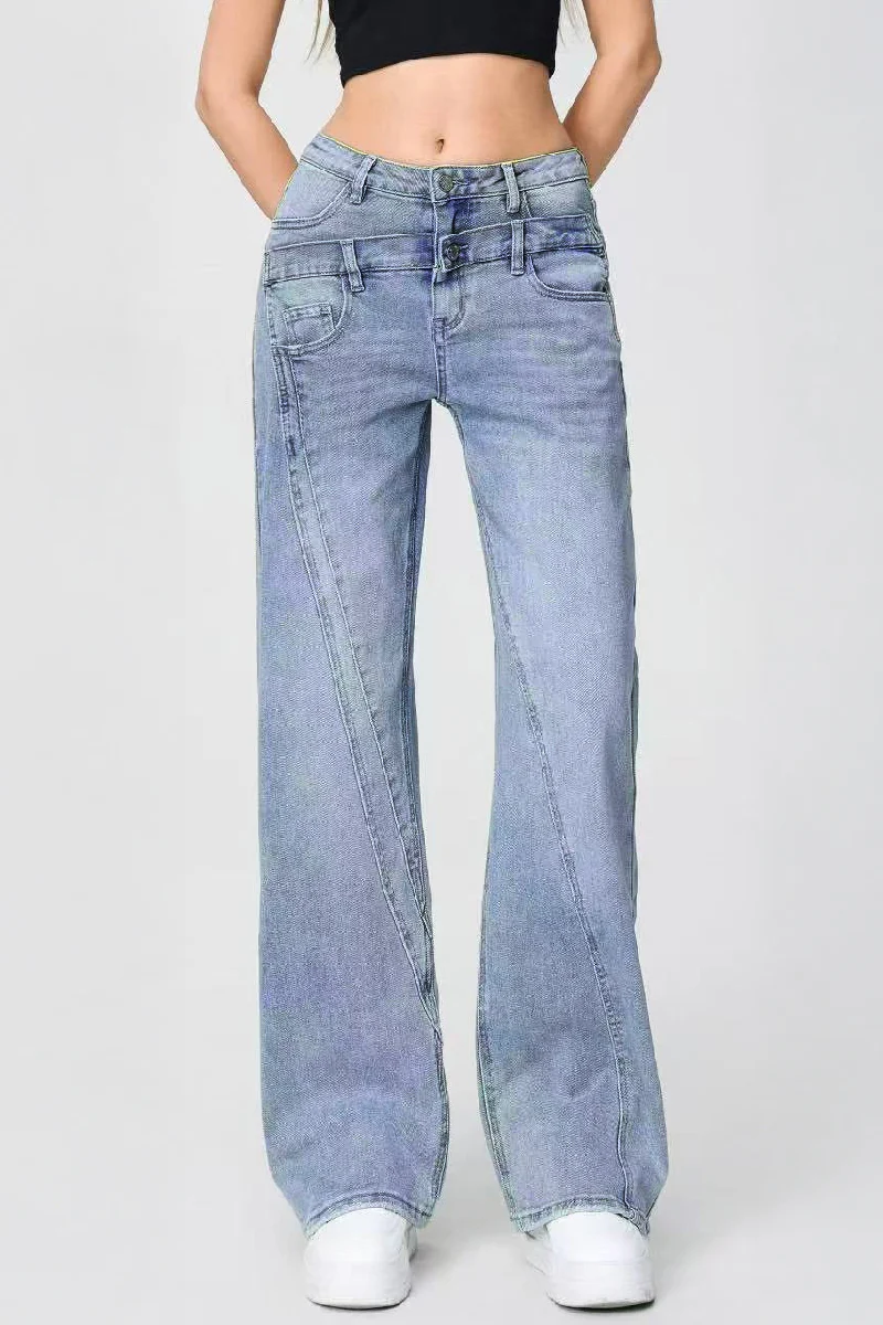 KATCH ME Casual Patchwork Irregular Stitching Flared Jeans - Image 7