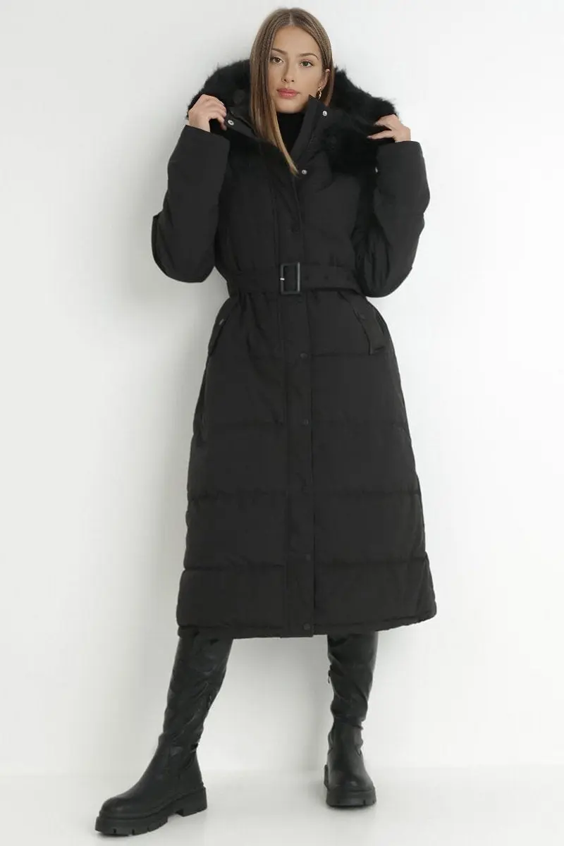 KATCH ME Winter Plush Hooded Belt Decor Thermal Cotton Coat - Image 3