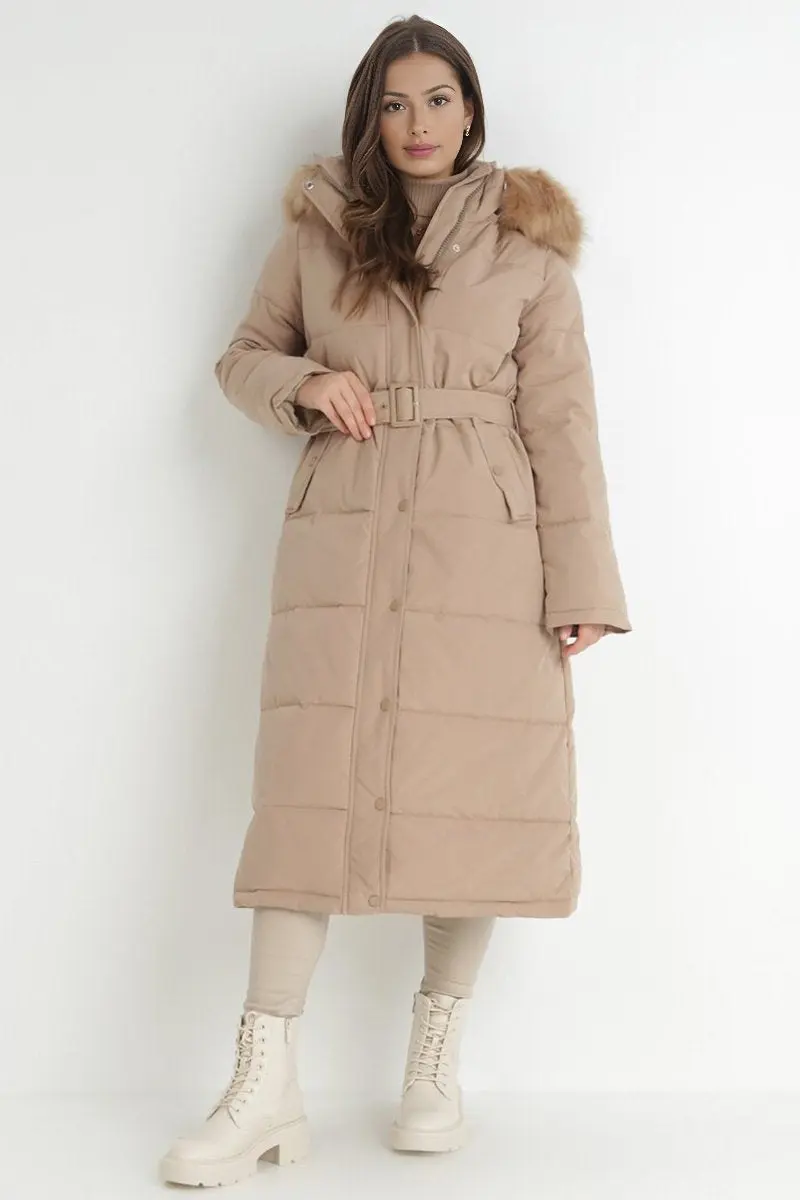 KATCH ME Winter Plush Hooded Belt Decor Thermal Cotton Coat - Image 8