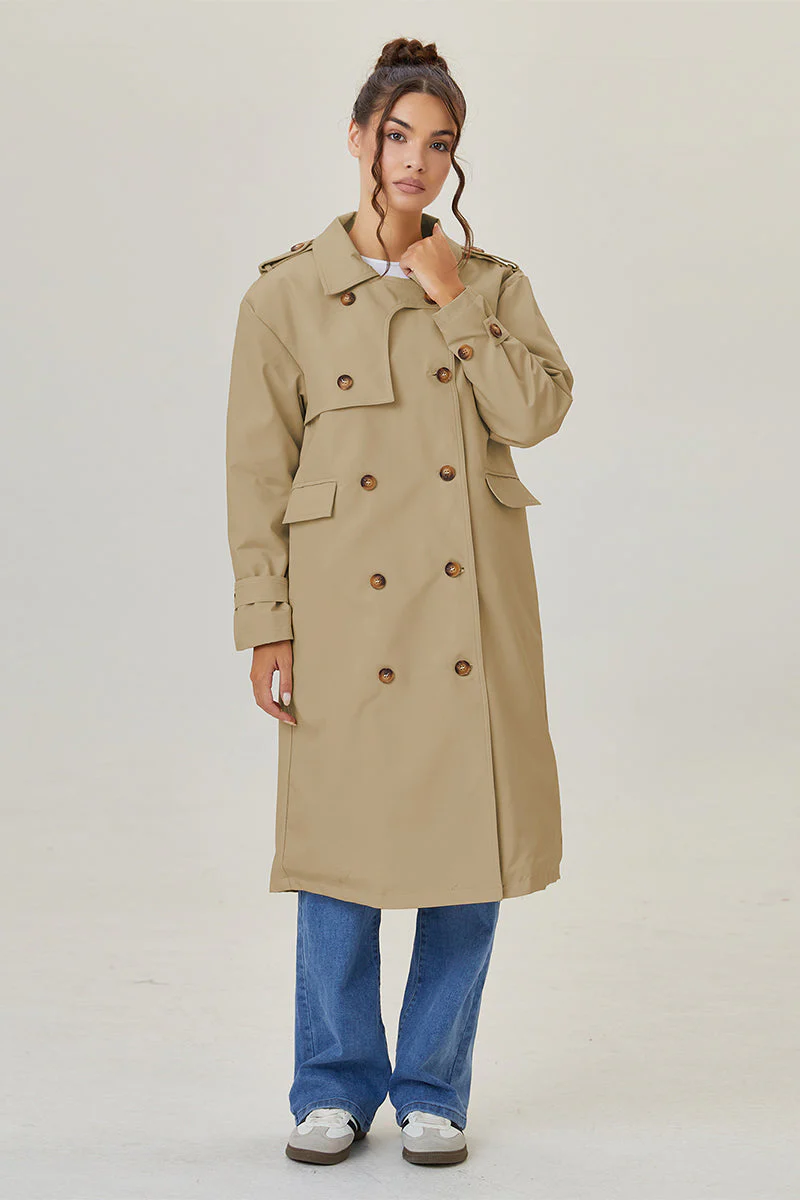 KATCH ME Double Breasted Belted Fleece Lined Trench Coat