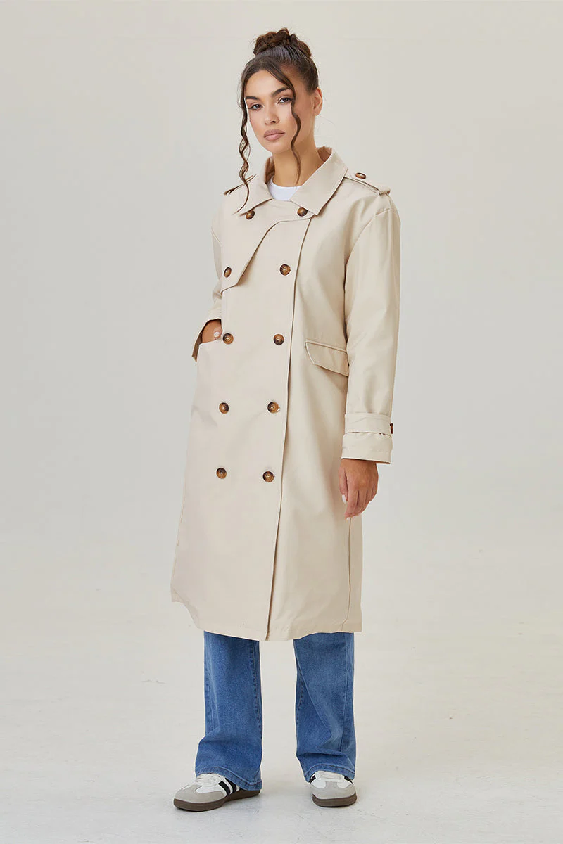 KATCH ME Double Breasted Belted Fleece Lined Trench Coat - Image 11