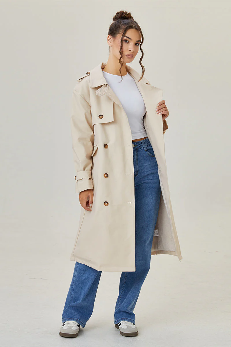 KATCH ME Double Breasted Belted Fleece Lined Trench Coat - Image 12