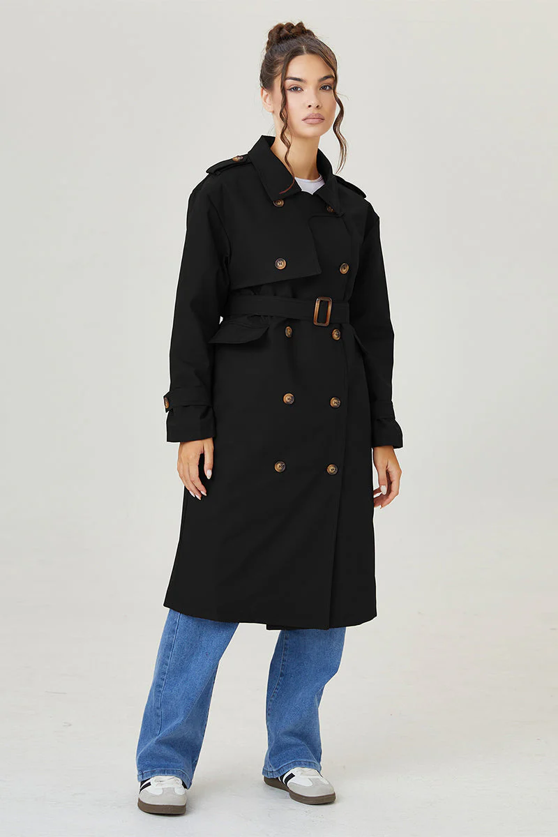 KATCH ME Double Breasted Belted Fleece Lined Trench Coat - Image 13