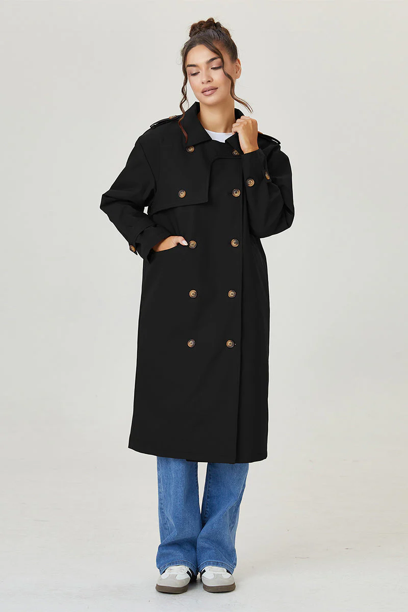 KATCH ME Double Breasted Belted Fleece Lined Trench Coat - Image 14