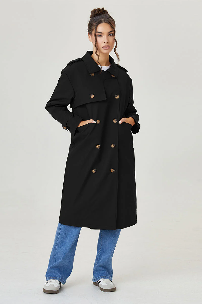 KATCH ME Double Breasted Belted Fleece Lined Trench Coat - Image 15