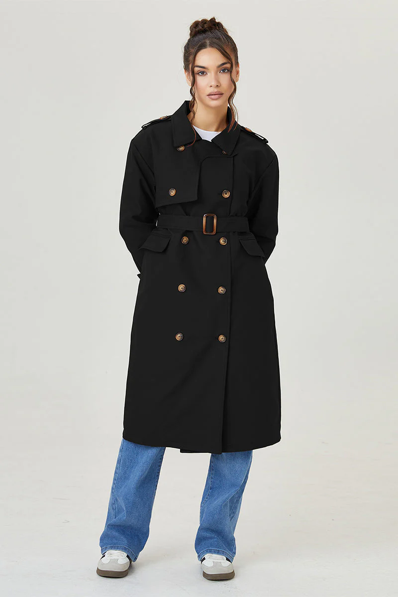 KATCH ME Double Breasted Belted Fleece Lined Trench Coat - Image 16