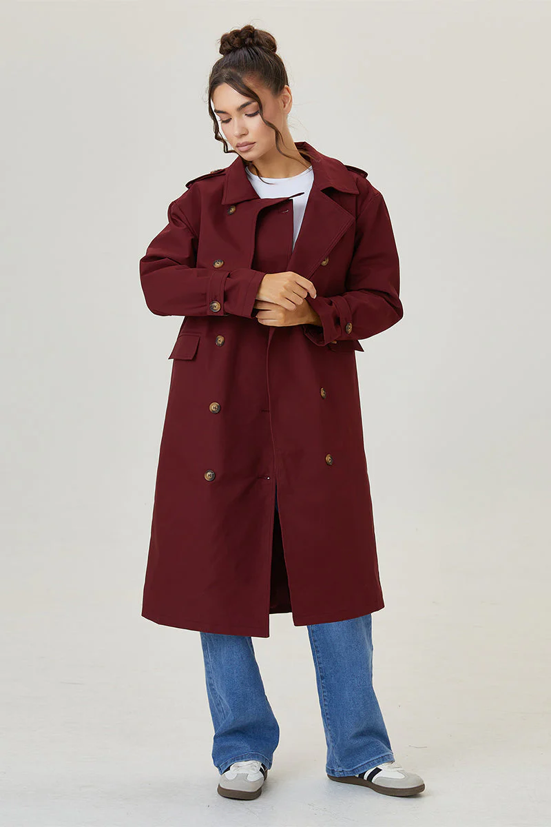 KATCH ME Double Breasted Belted Fleece Lined Trench Coat - Image 20