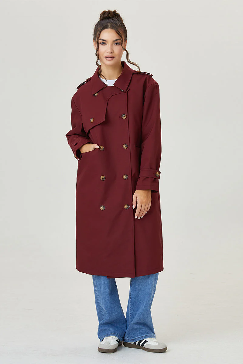 KATCH ME Double Breasted Belted Fleece Lined Trench Coat - Image 21
