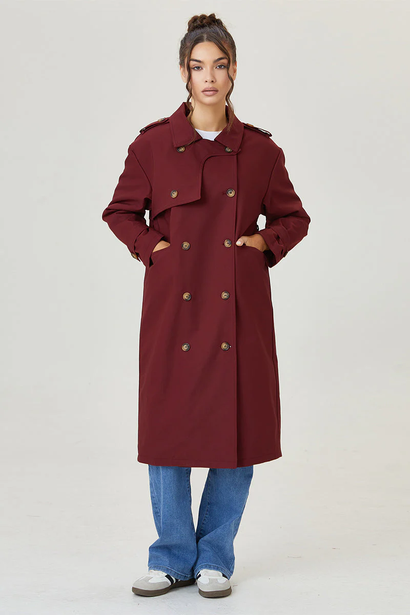 KATCH ME Double Breasted Belted Fleece Lined Trench Coat - Image 22