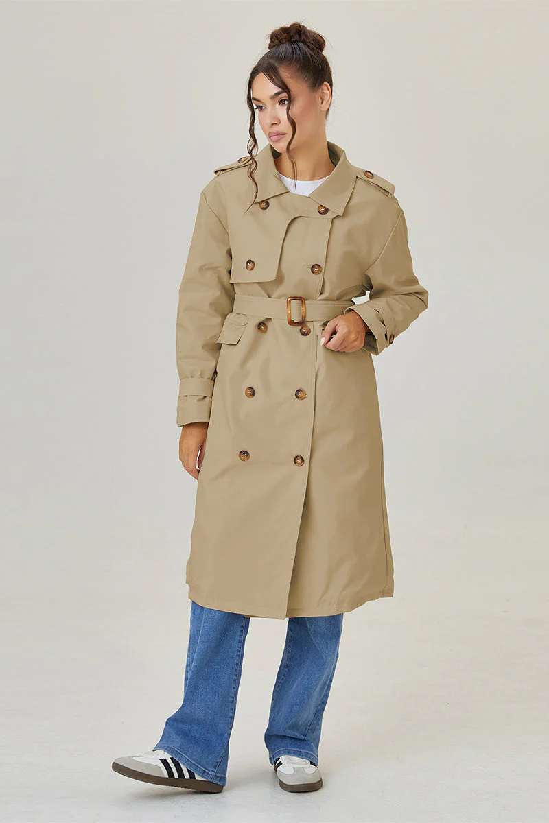 KATCH ME Double Breasted Belted Fleece Lined Trench Coat - Image 4