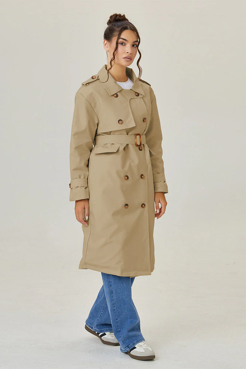 KATCH ME Double Breasted Belted Fleece Lined Trench Coat - Image 5